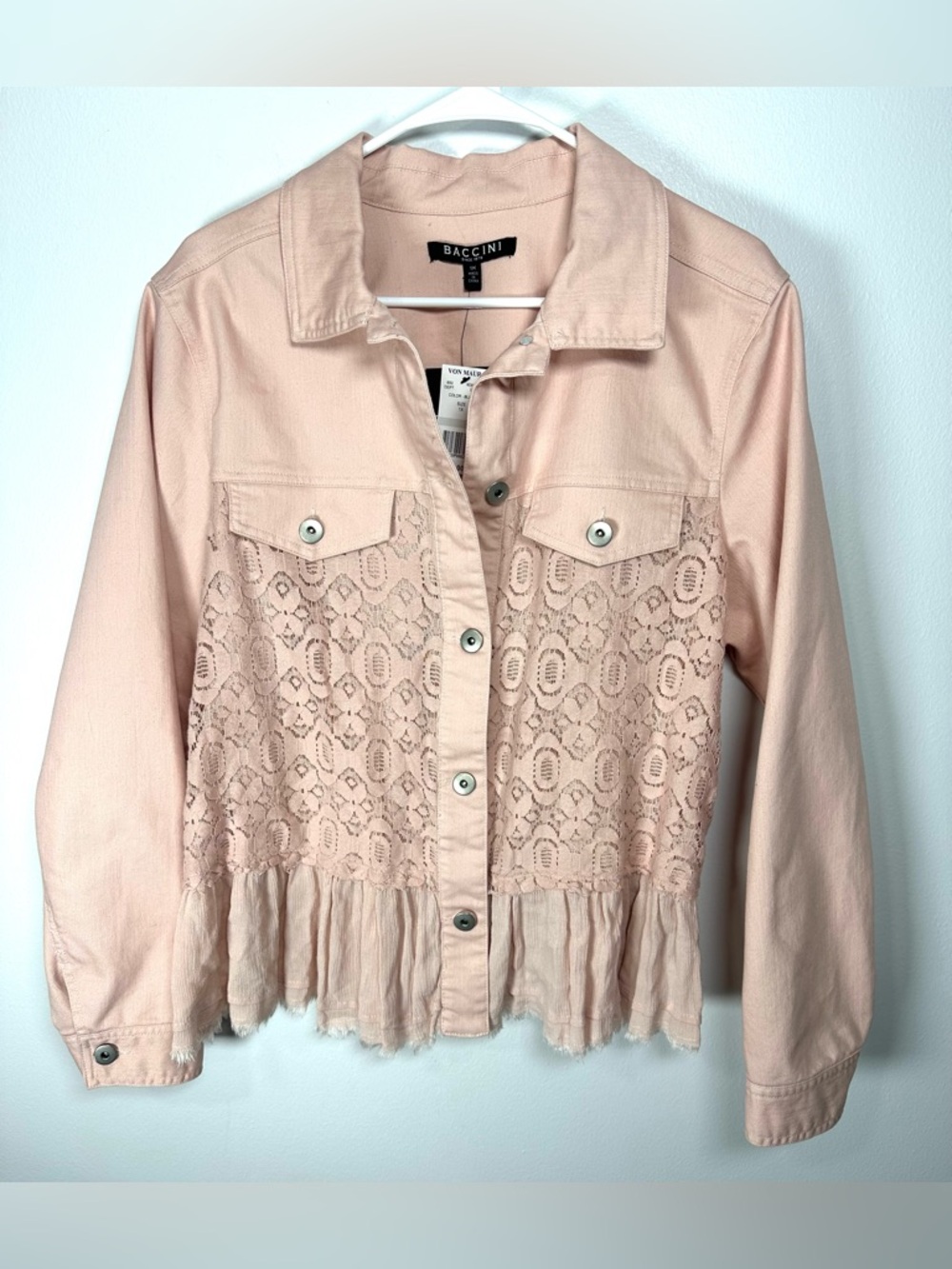 Baccini Blush Pink Lace-Front Ruffled Jacket Western Boho Size 1x